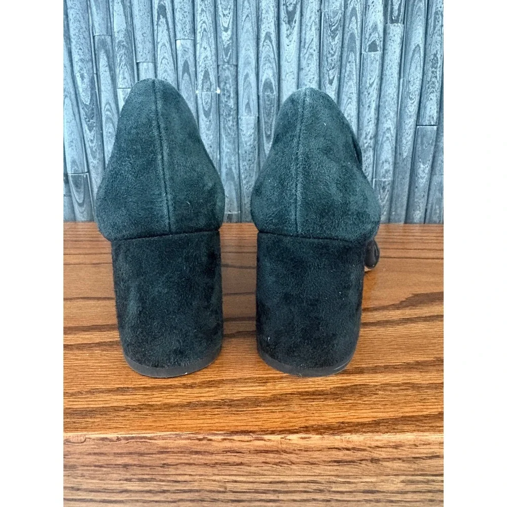 Coach G3281 Black Suede Mesh Floral Embroidered Block Heel Pumps Womens 7B